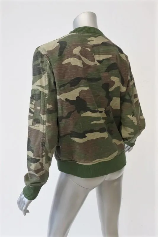 Sundry Camo Bomber Jacket Army Green Cotton Size 2