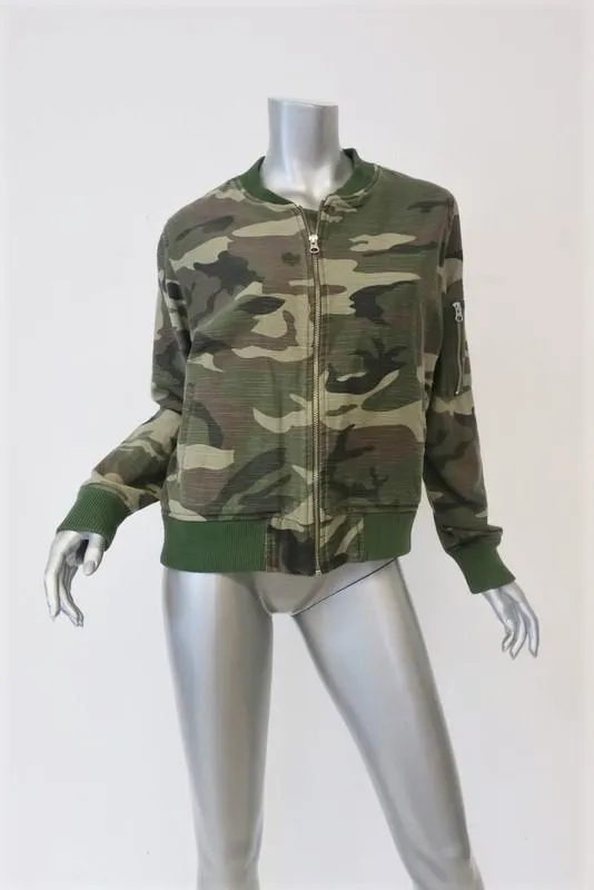 Sundry Camo Bomber Jacket Army Green Cotton Size 2