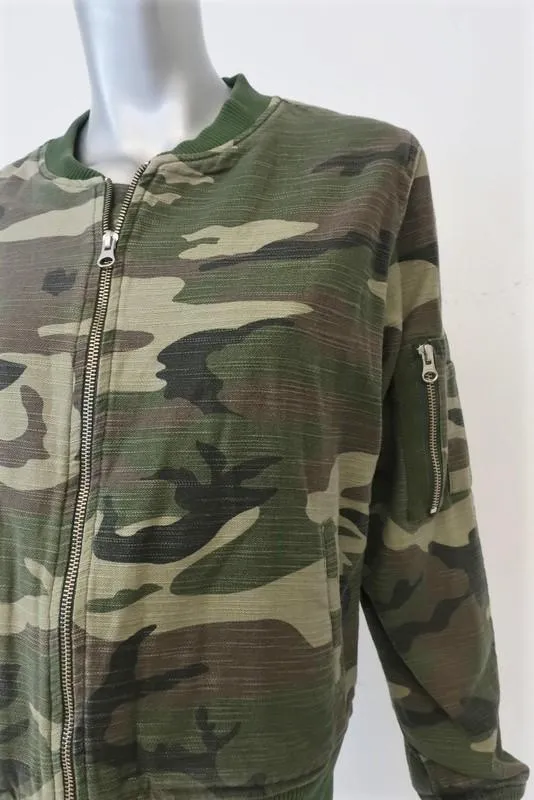 Sundry Camo Bomber Jacket Army Green Cotton Size 2