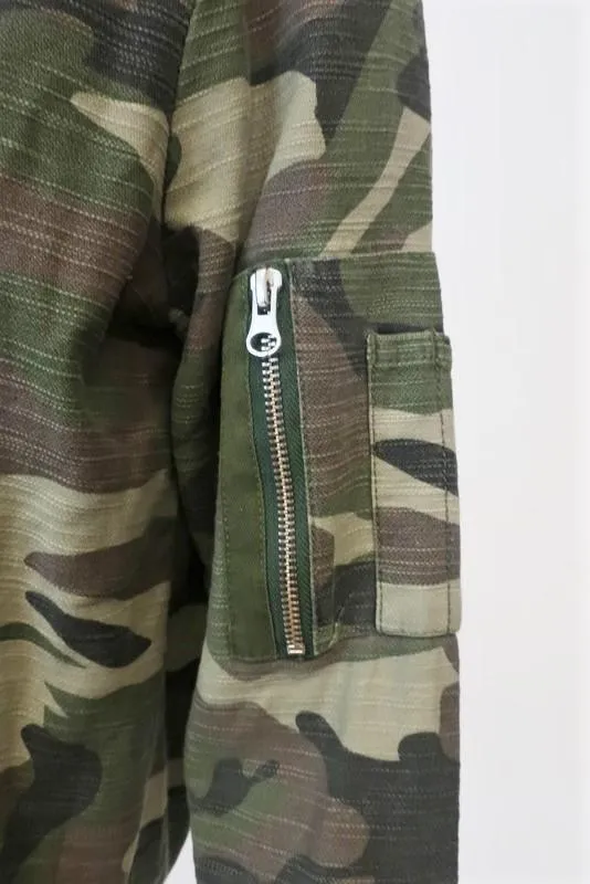 Sundry Camo Bomber Jacket Army Green Cotton Size 2