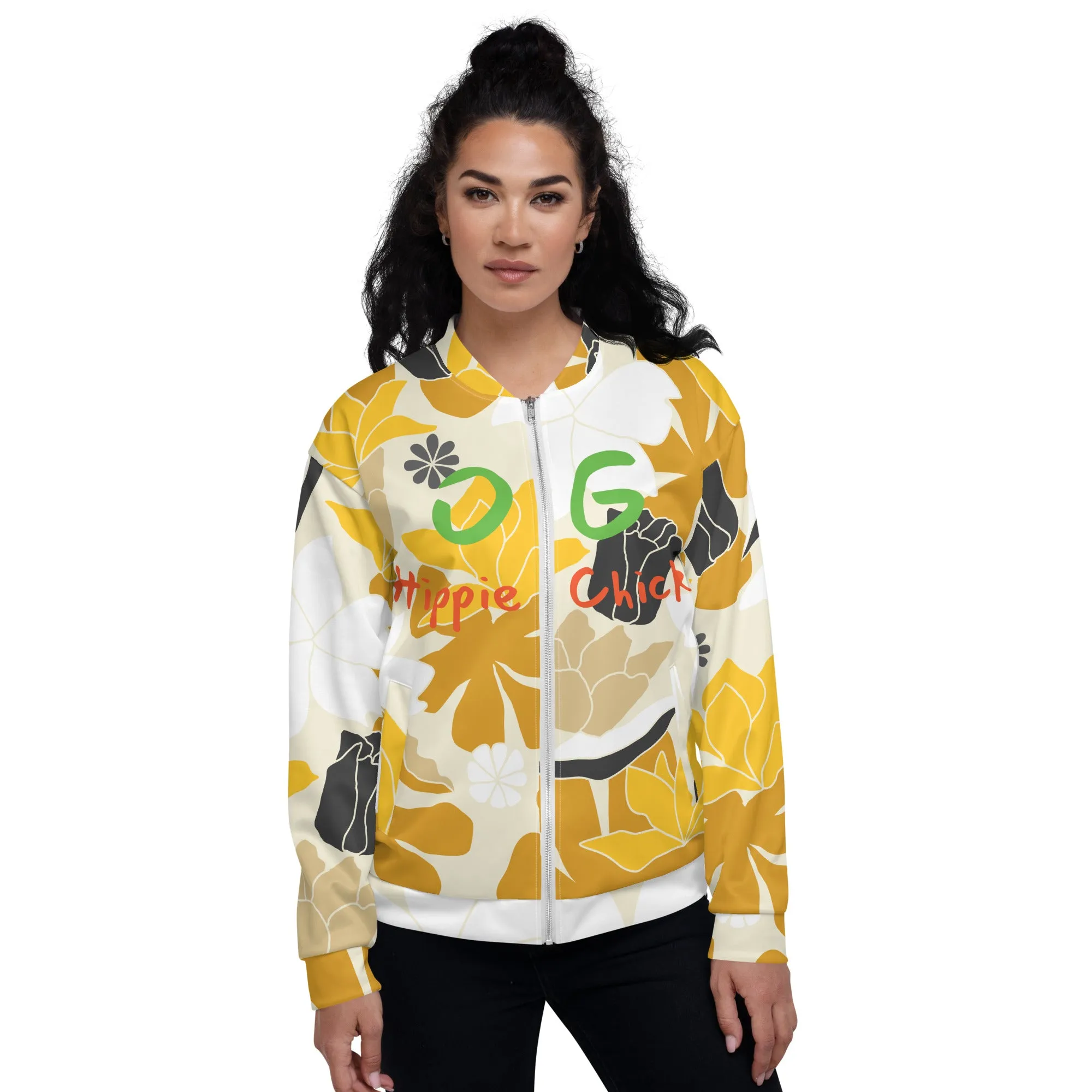 Tan Flowers Bomber Jacket - OG Hippie Chick
