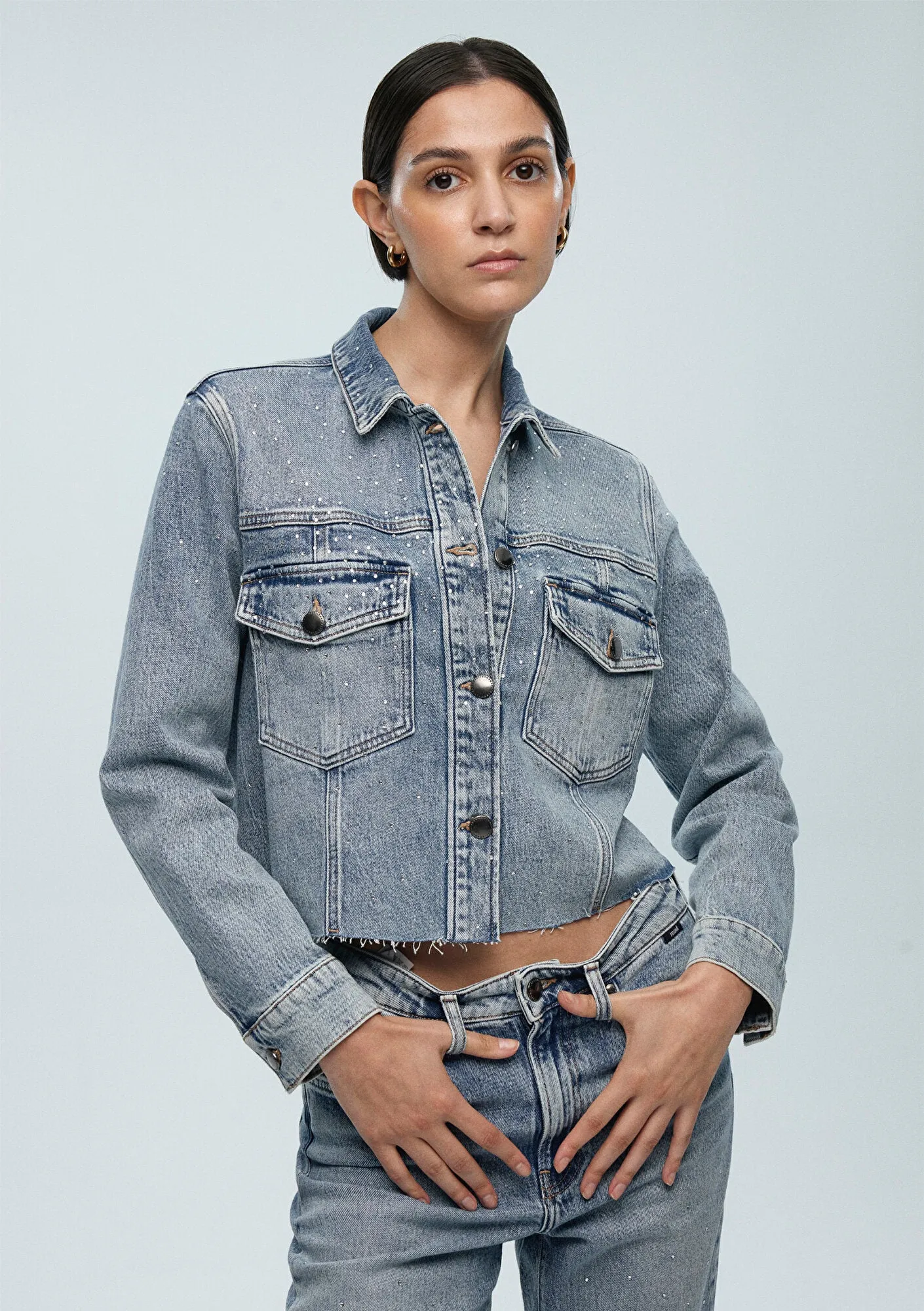 Thalia Shiny Mid Denım Jean Jacket