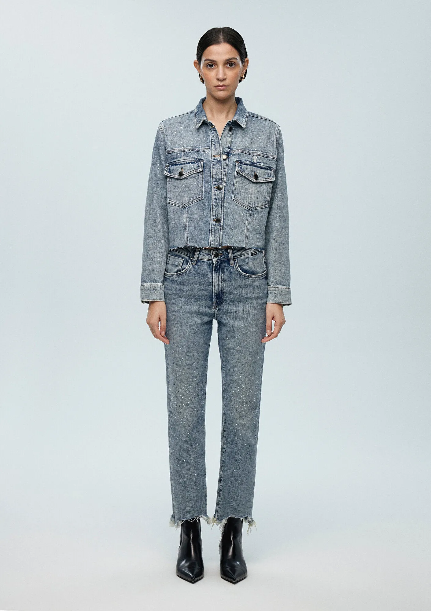 Thalia Shiny Mid Denım Jean Jacket