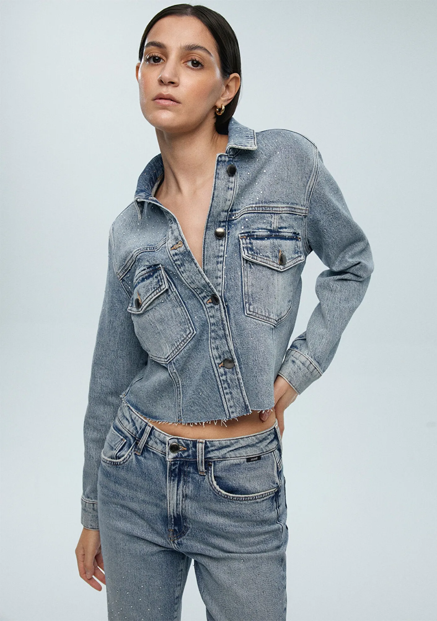 Thalia Shiny Mid Denım Jean Jacket