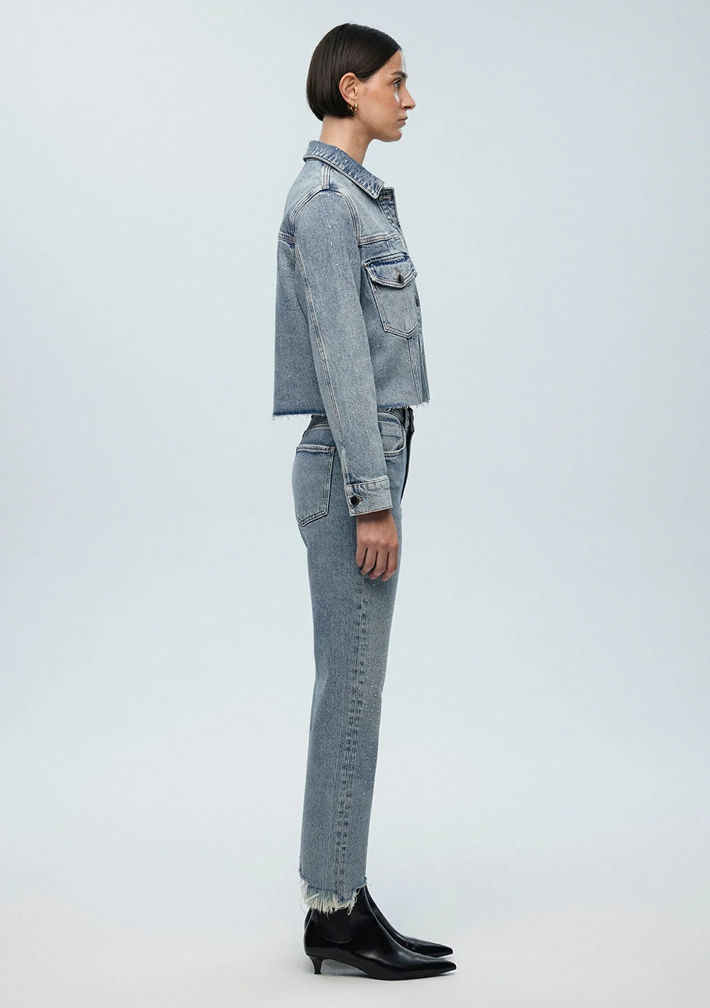 Thalia Shiny Mid Denım Jean Jacket