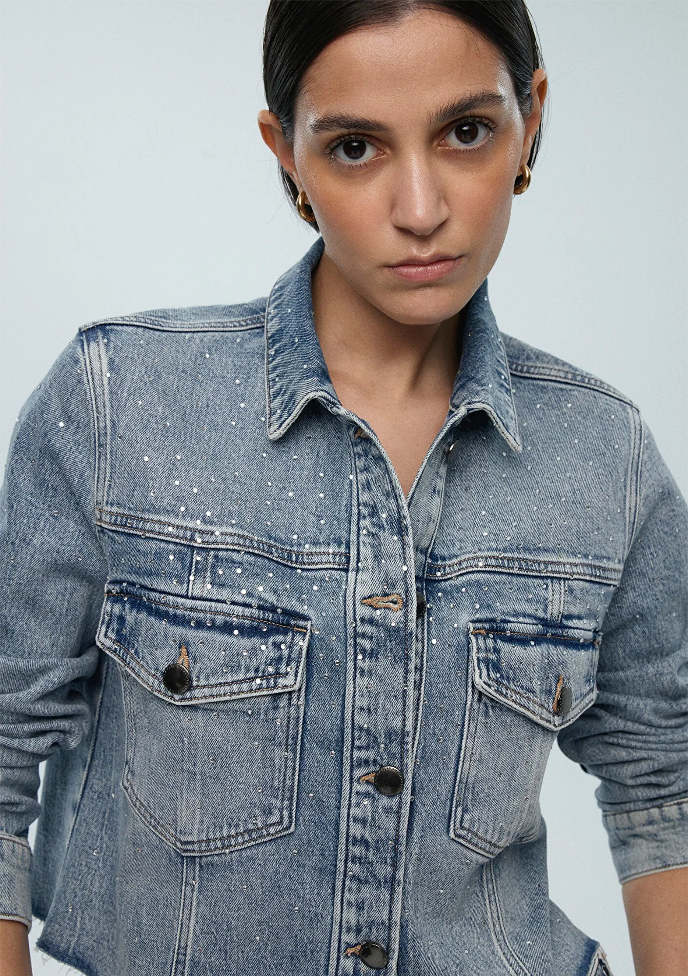 Thalia Shiny Mid Denım Jean Jacket