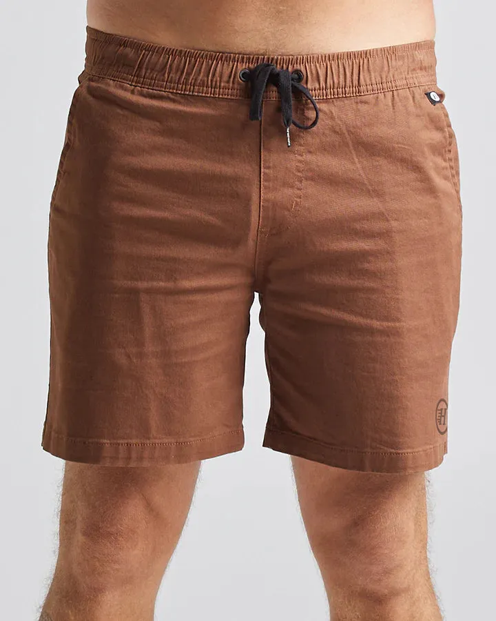 THE MAD HUEYS STRANDED ELASTIC CHINO 18'' SHORT WALNUT