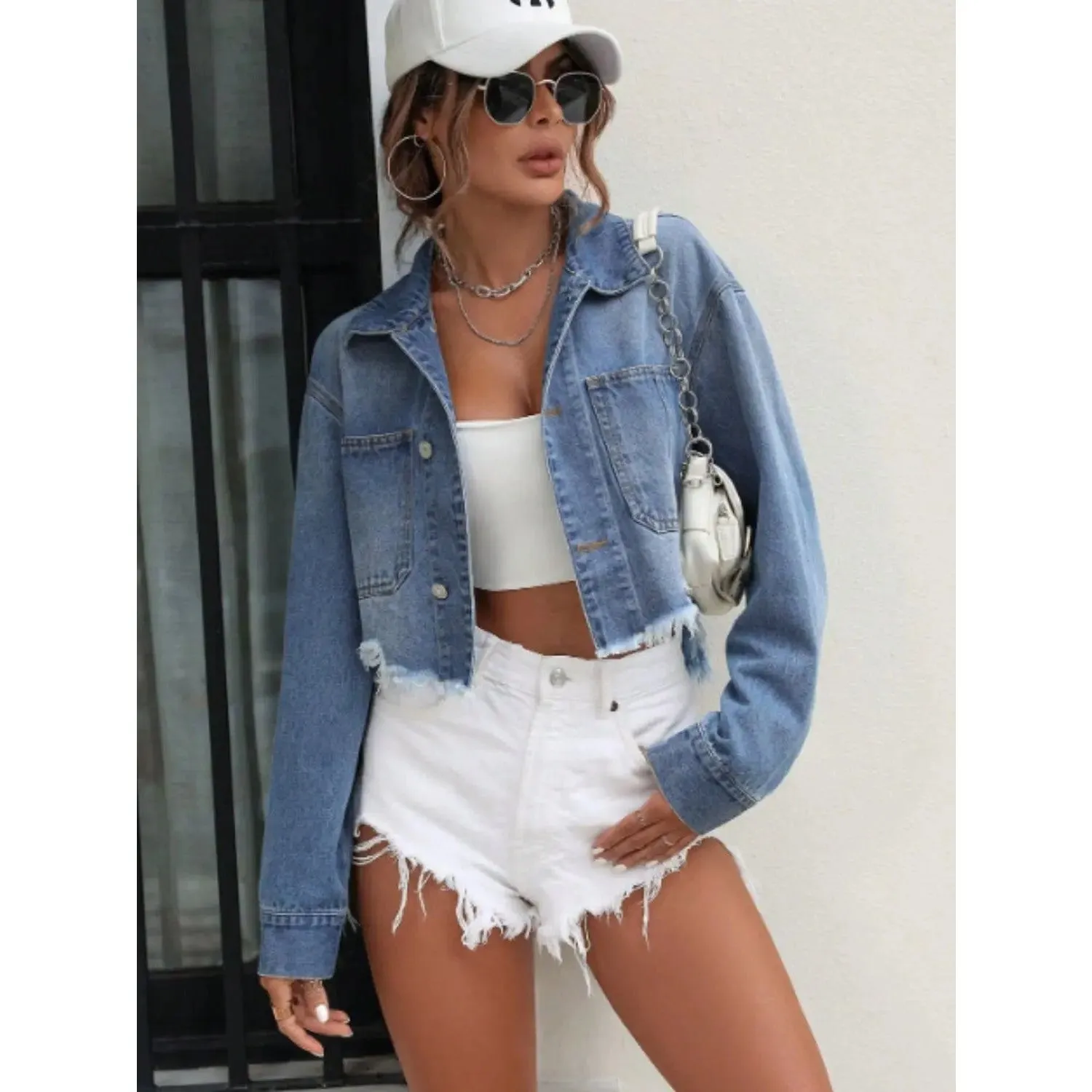 'Tindra' Cropped Denim Jacket