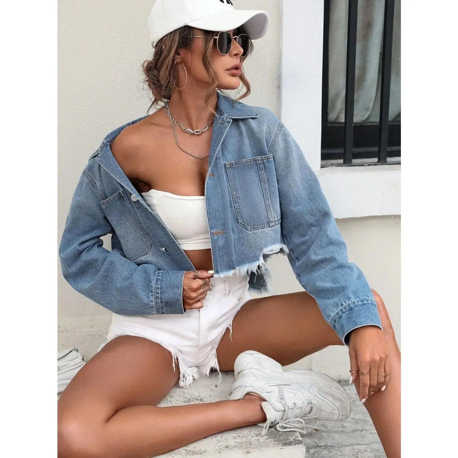 'Tindra' Cropped Denim Jacket