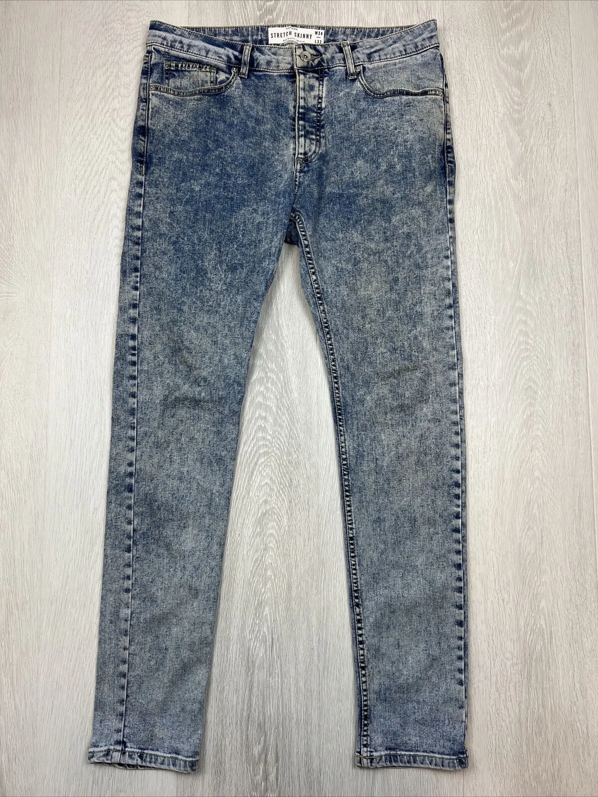 Topman Stretch Skinny Mens Acid Wash Denim Jeans Size 34/32