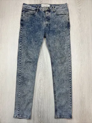 Topman Stretch Skinny Mens Acid Wash Denim Jeans Size 34/32
