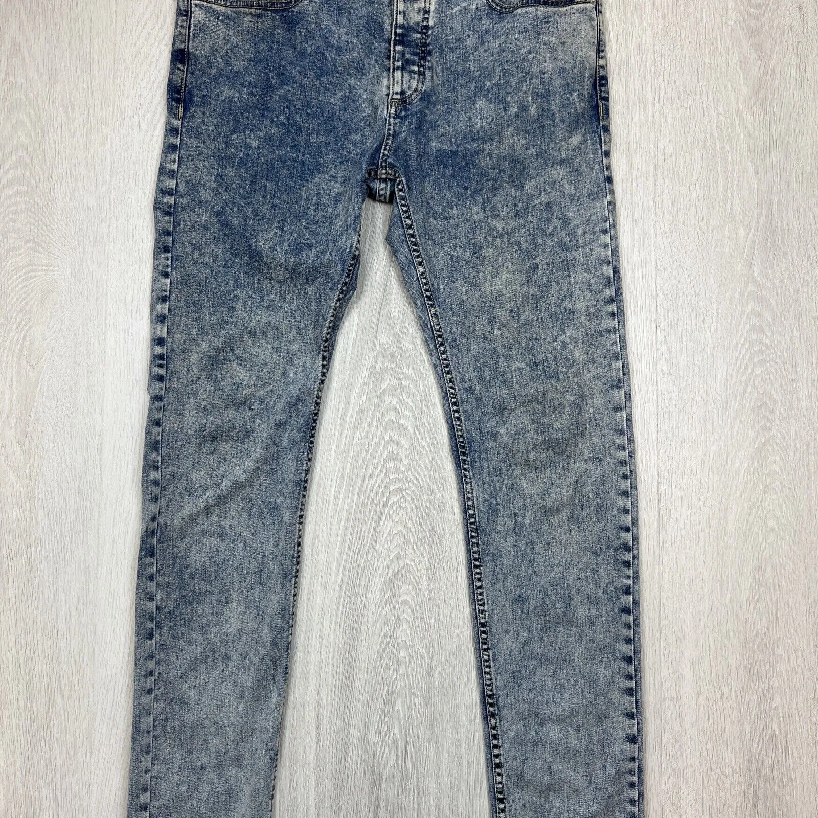 Topman Stretch Skinny Mens Acid Wash Denim Jeans Size 34/32