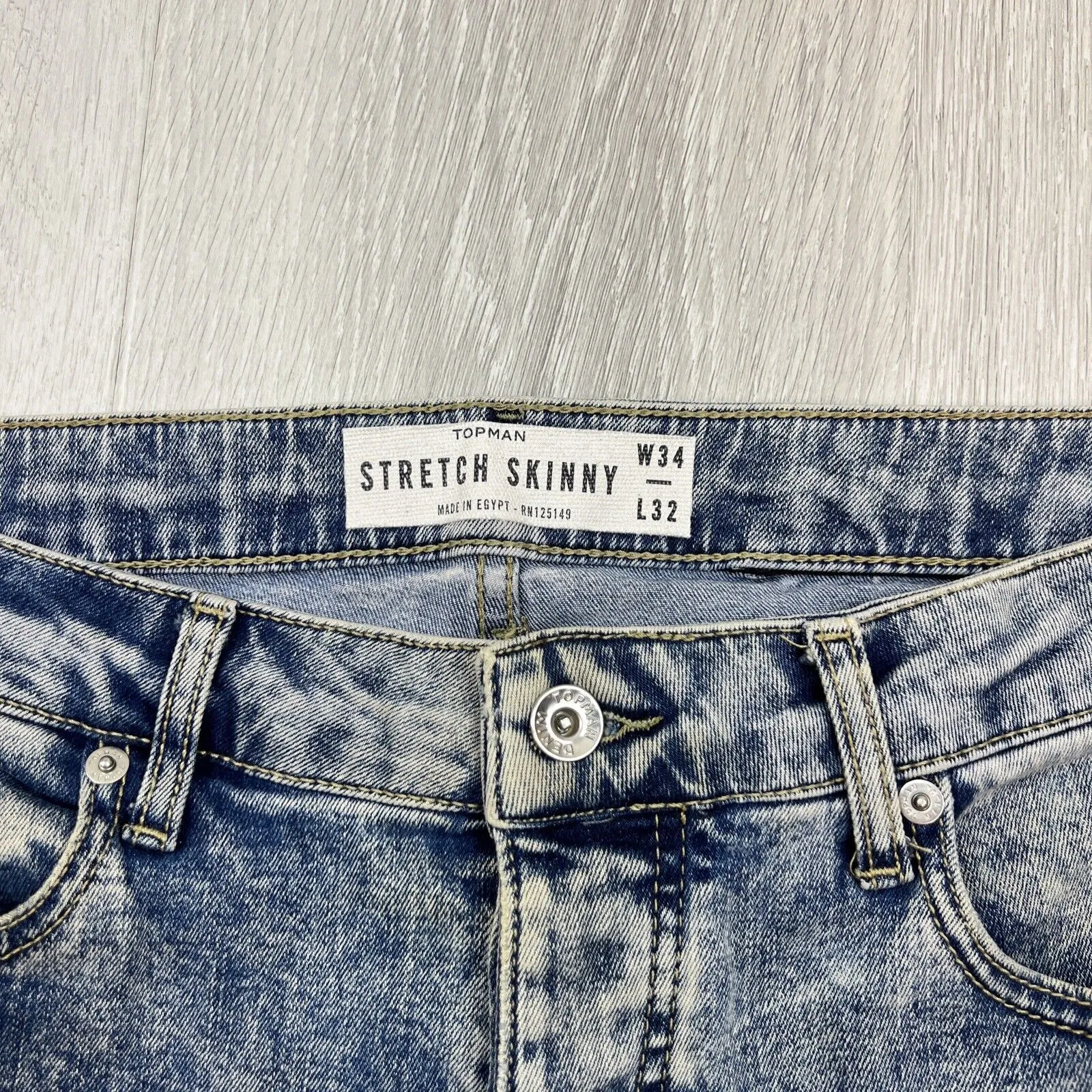 Topman Stretch Skinny Mens Acid Wash Denim Jeans Size 34/32