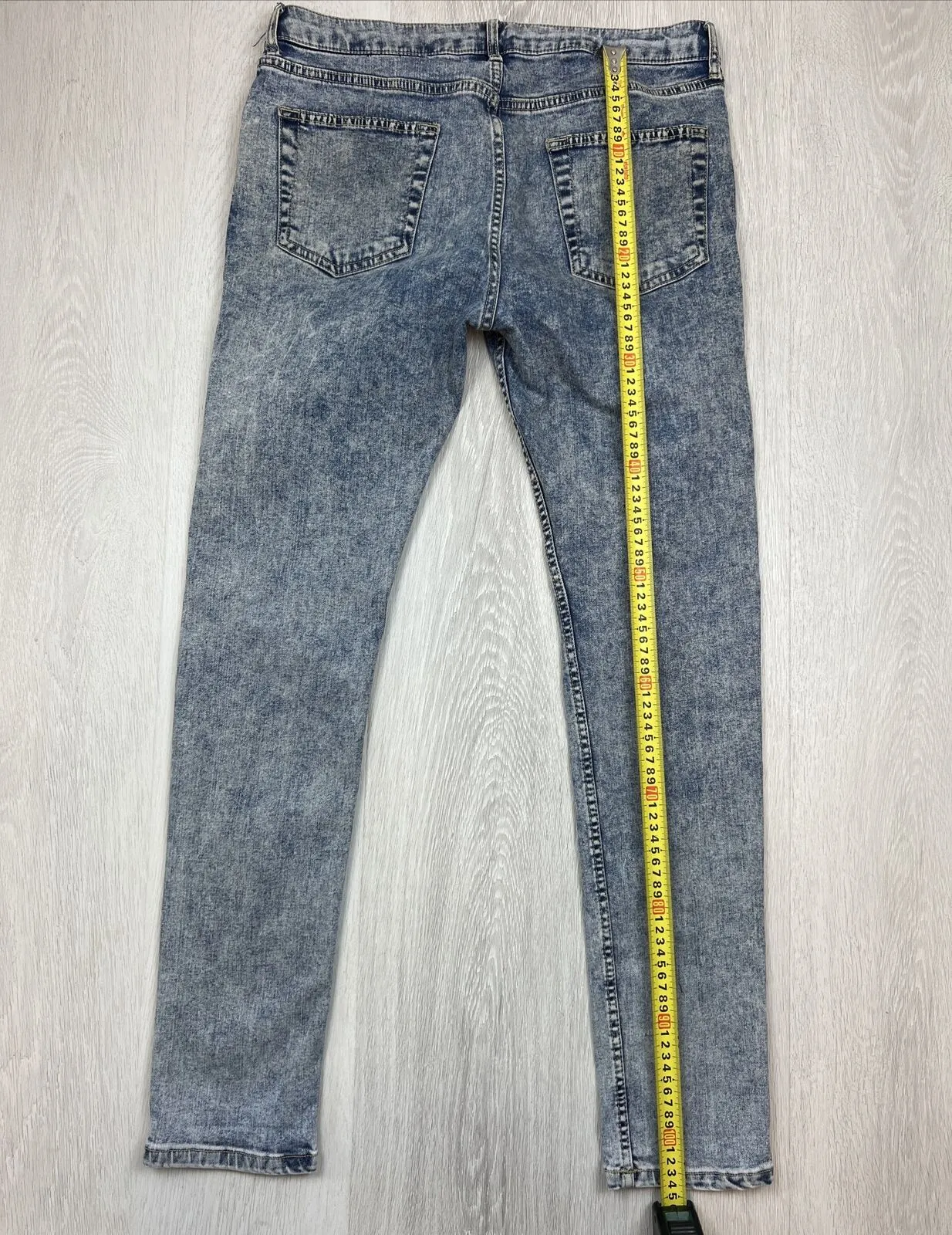 Topman Stretch Skinny Mens Acid Wash Denim Jeans Size 34/32