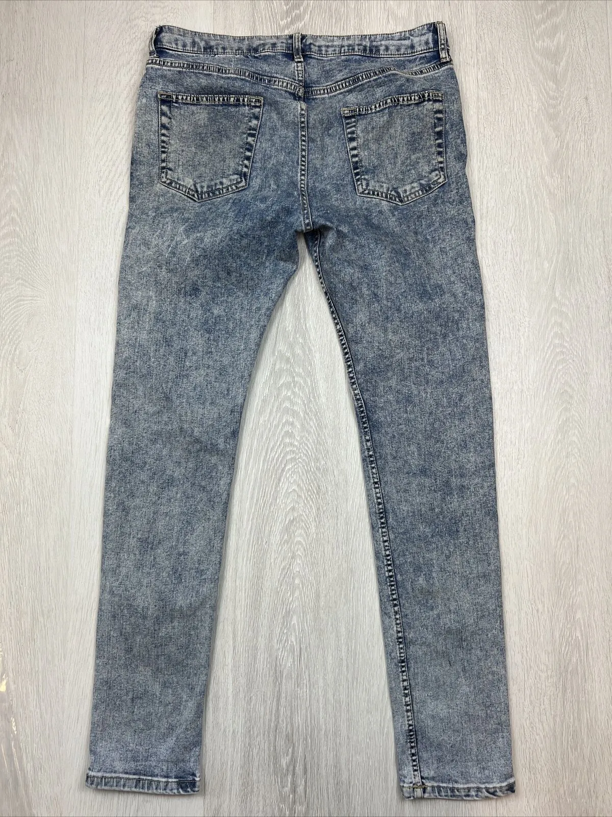 Topman Stretch Skinny Mens Acid Wash Denim Jeans Size 34/32