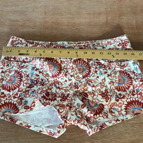 Tory Burch Avery Chino Shorts Women 27 Orange Floral Mid Rise Designer