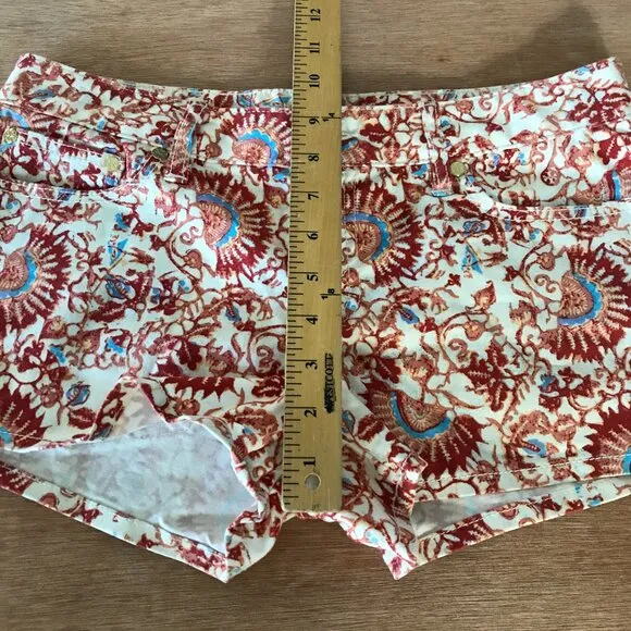 Tory Burch Avery Chino Shorts Women 27 Orange Floral Mid Rise Designer