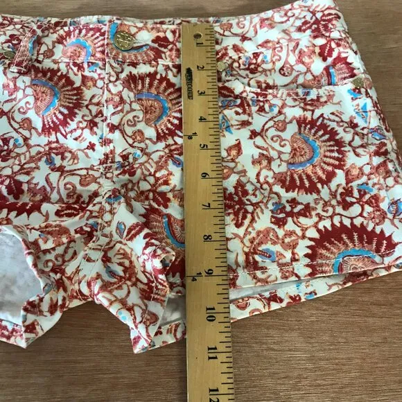 Tory Burch Avery Chino Shorts Women 27 Orange Floral Mid Rise Designer