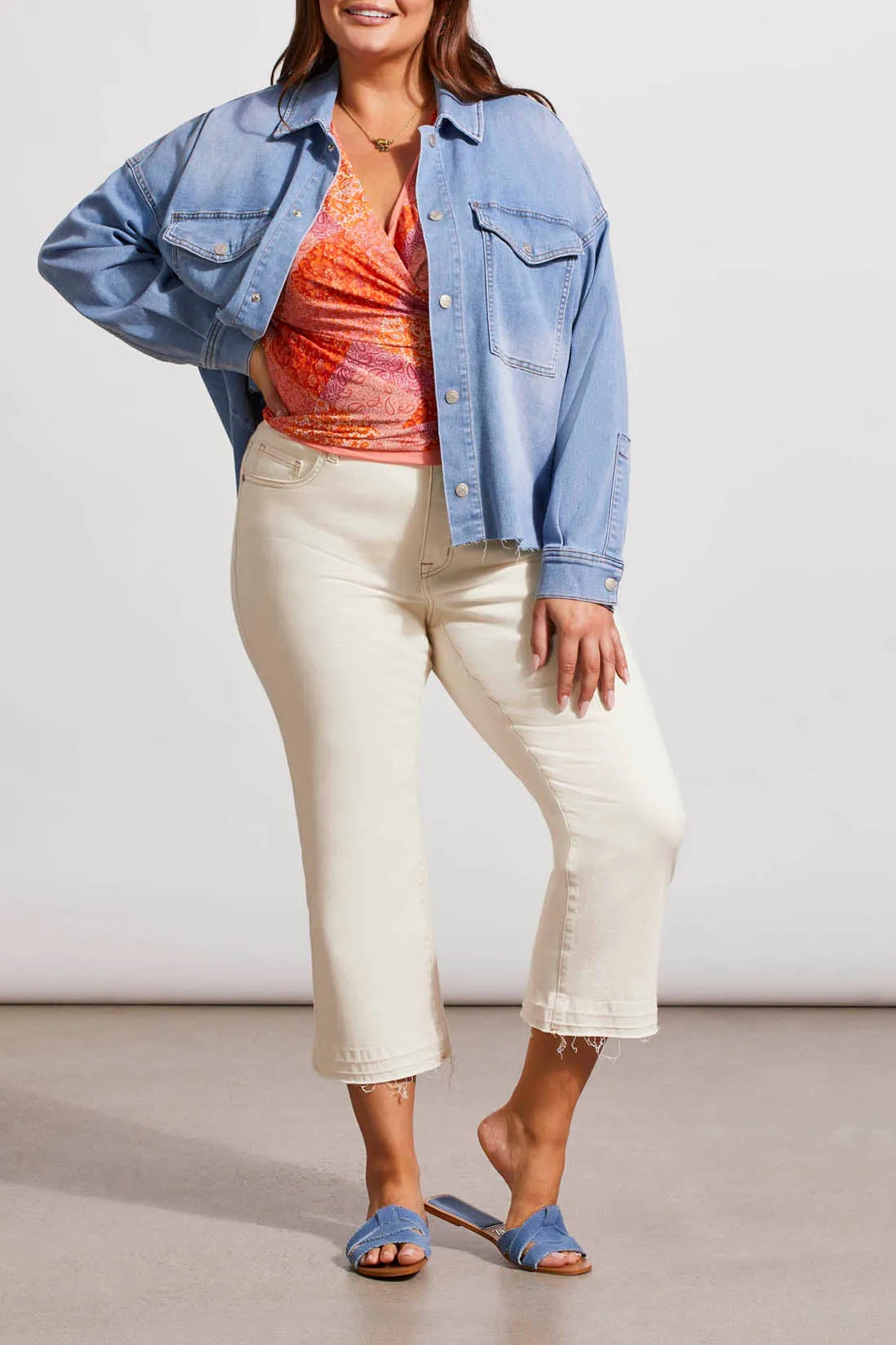Tribal Sky Blue Crop Curvy Denim Jacket