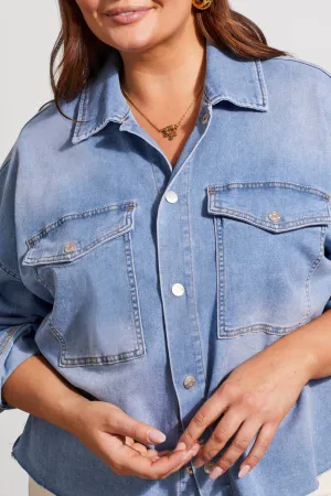 Tribal Sky Blue Crop Curvy Denim Jacket