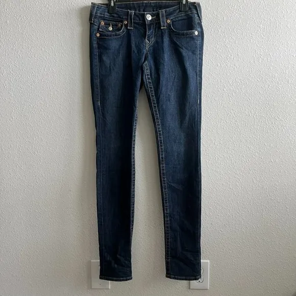 True Religion Women's Dark Wash Skinny Jeans Size 28 Style WLH599X96