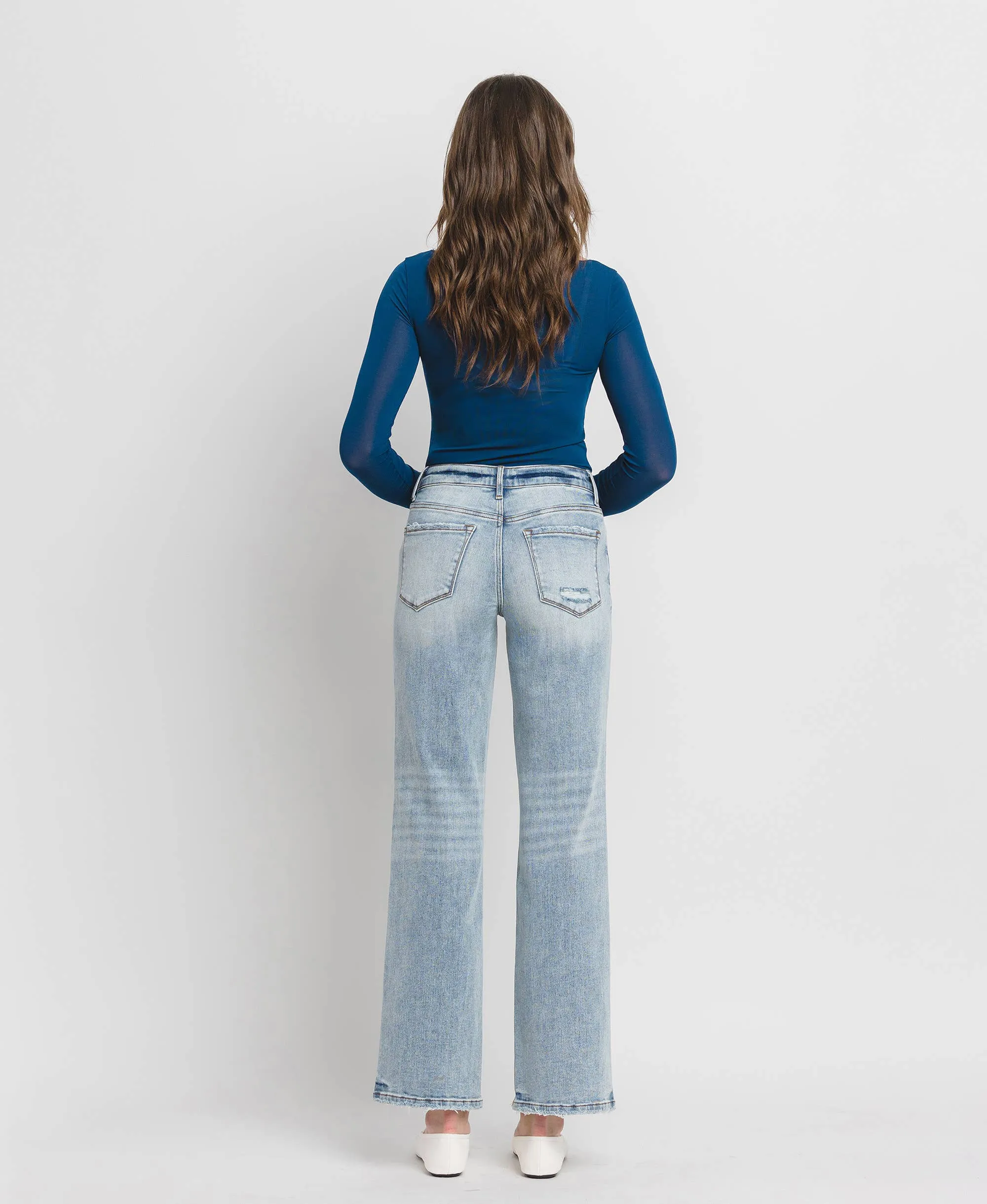 Tummy Control Mid Rise Slim Wide Leg Jeans