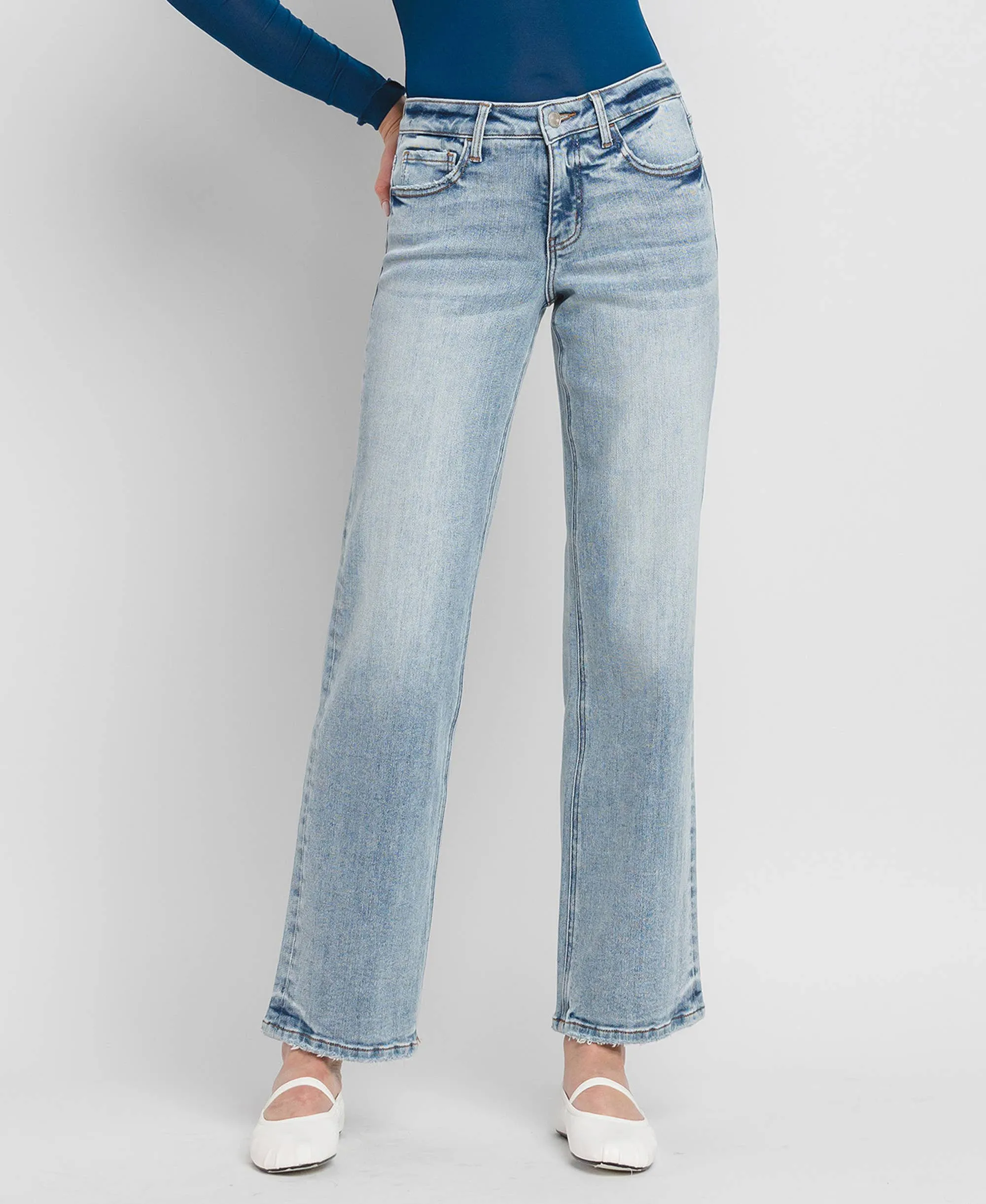 Tummy Control Mid Rise Slim Wide Leg Jeans