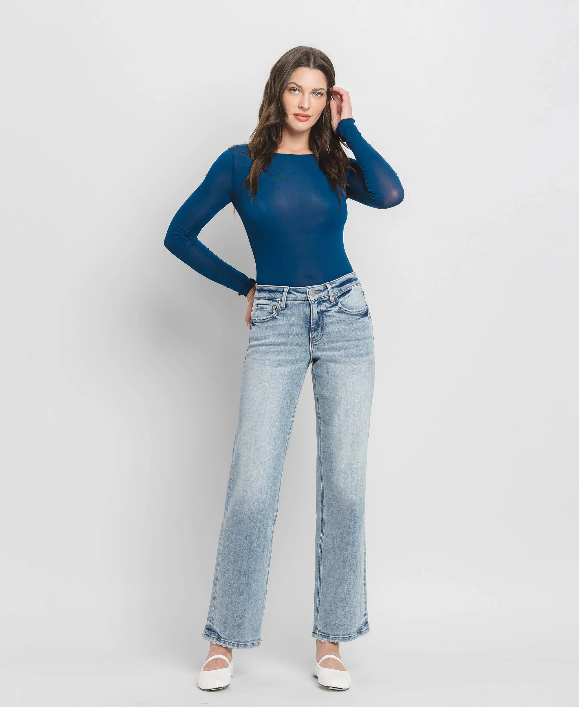 Tummy Control Mid Rise Slim Wide Leg Jeans