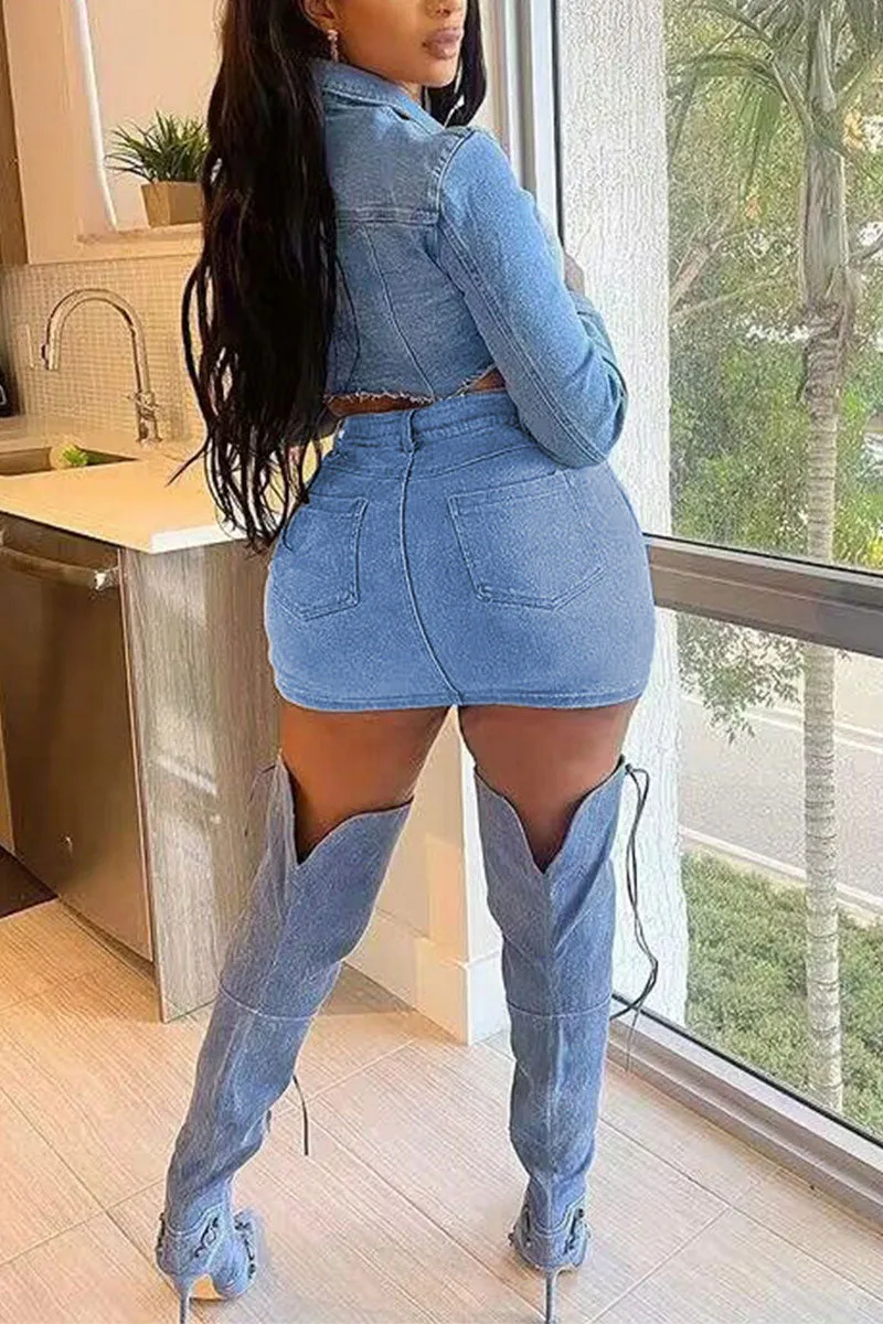 UI0570 Denim Jacket and Skirt Set