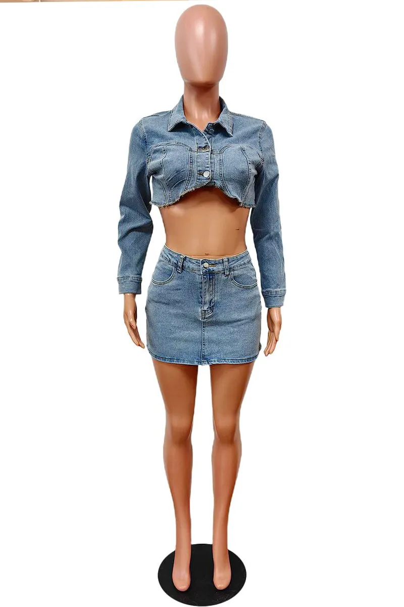 UI0570 Denim Jacket and Skirt Set