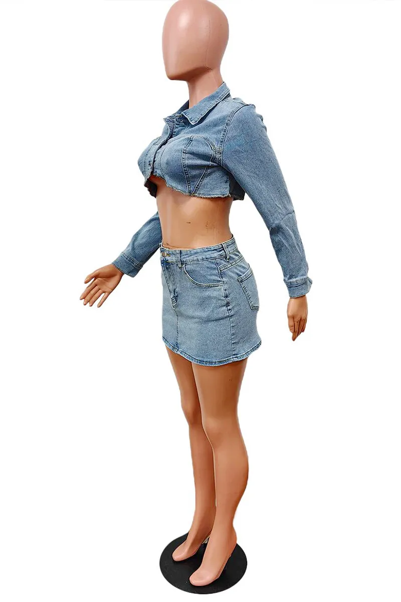 UI0570 Denim Jacket and Skirt Set