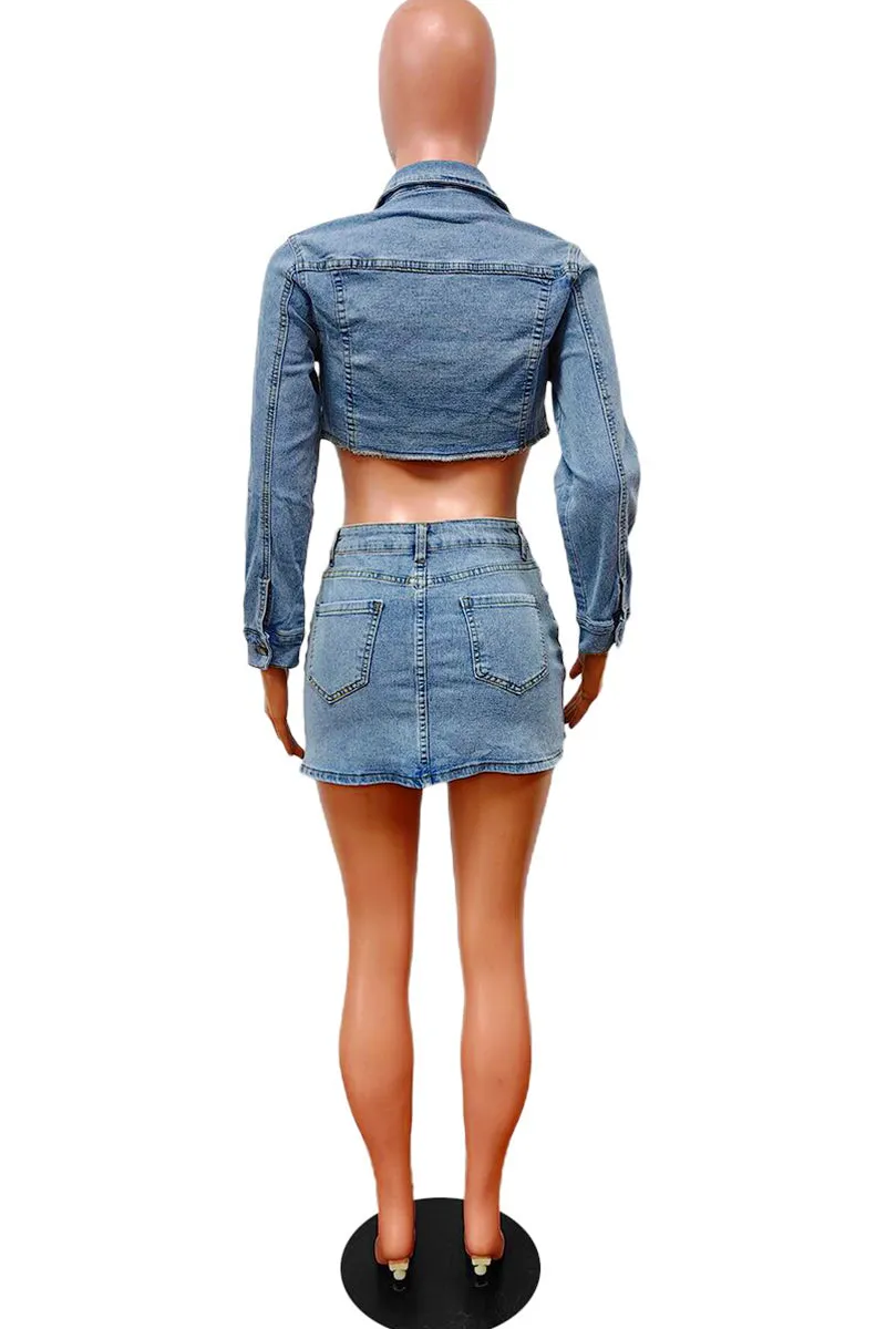 UI0570 Denim Jacket and Skirt Set