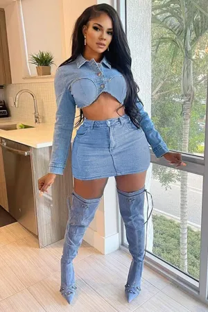 UI0570 Denim Jacket and Skirt Set