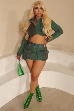 UI714 Tie Dye Denim Shirt and Skirt Set
