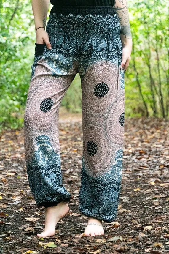 Unisex Bohemian Mandala Floral Harem Pants- Pink/Blue