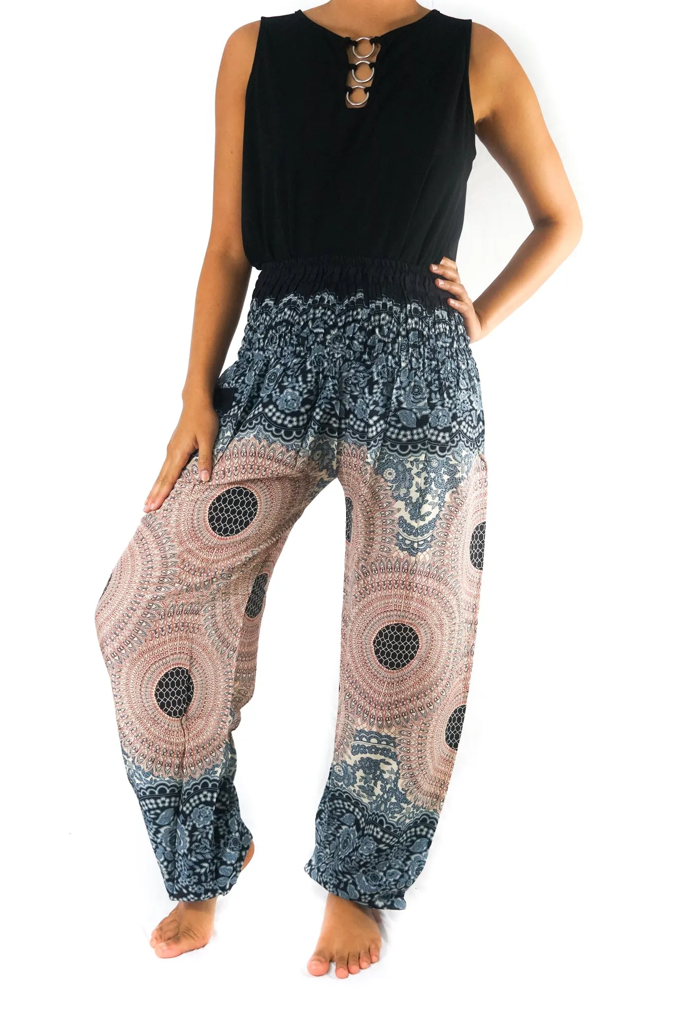Unisex Bohemian Mandala Floral Harem Pants- Pink/Blue