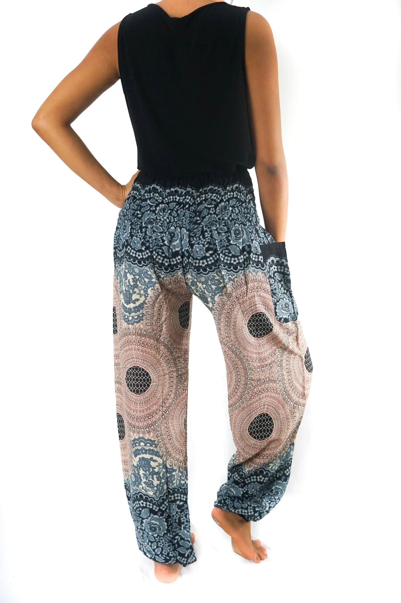 Unisex Bohemian Mandala Floral Harem Pants- Pink/Blue