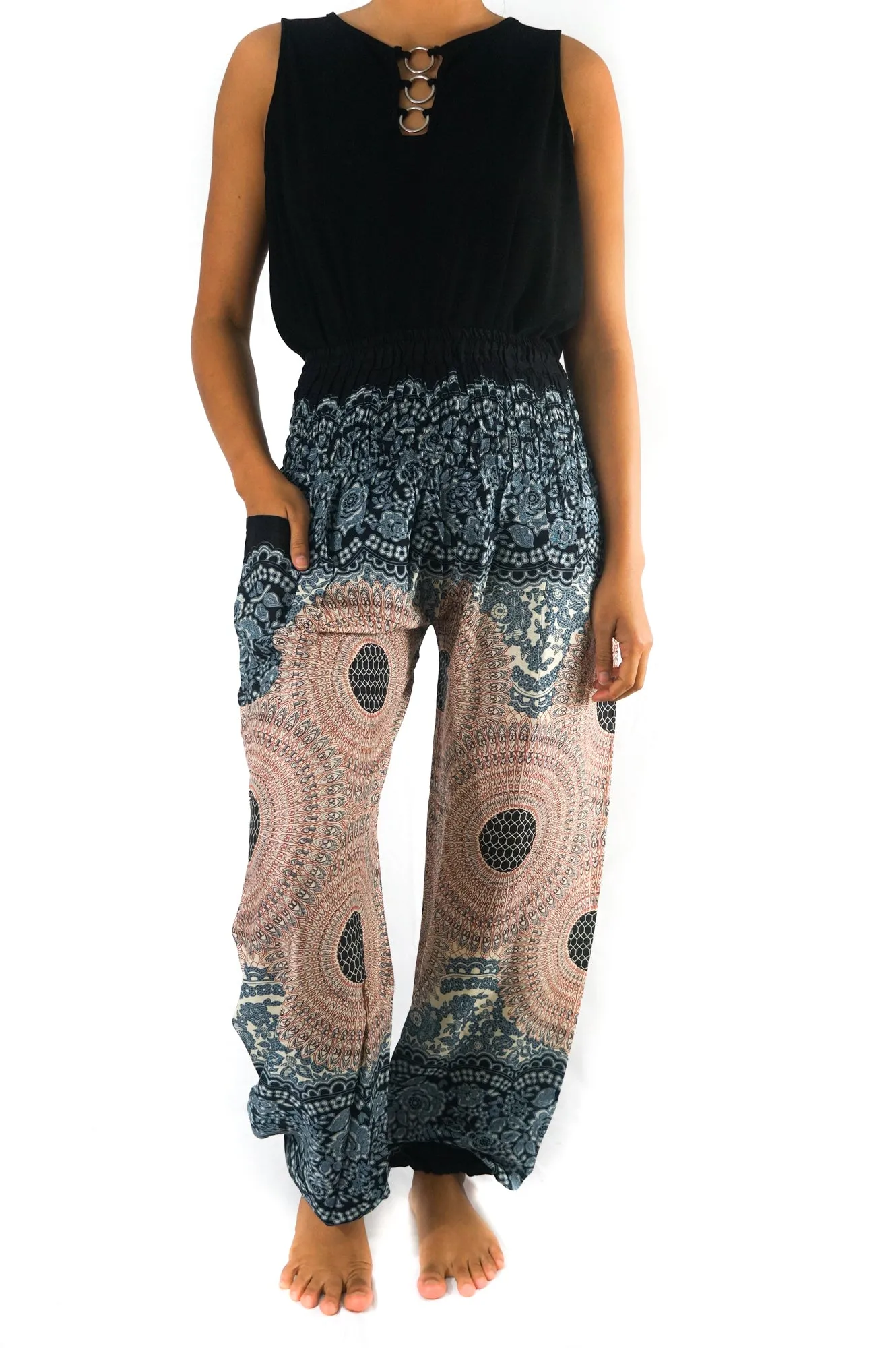 Unisex Bohemian Mandala Floral Harem Pants- Pink/Blue