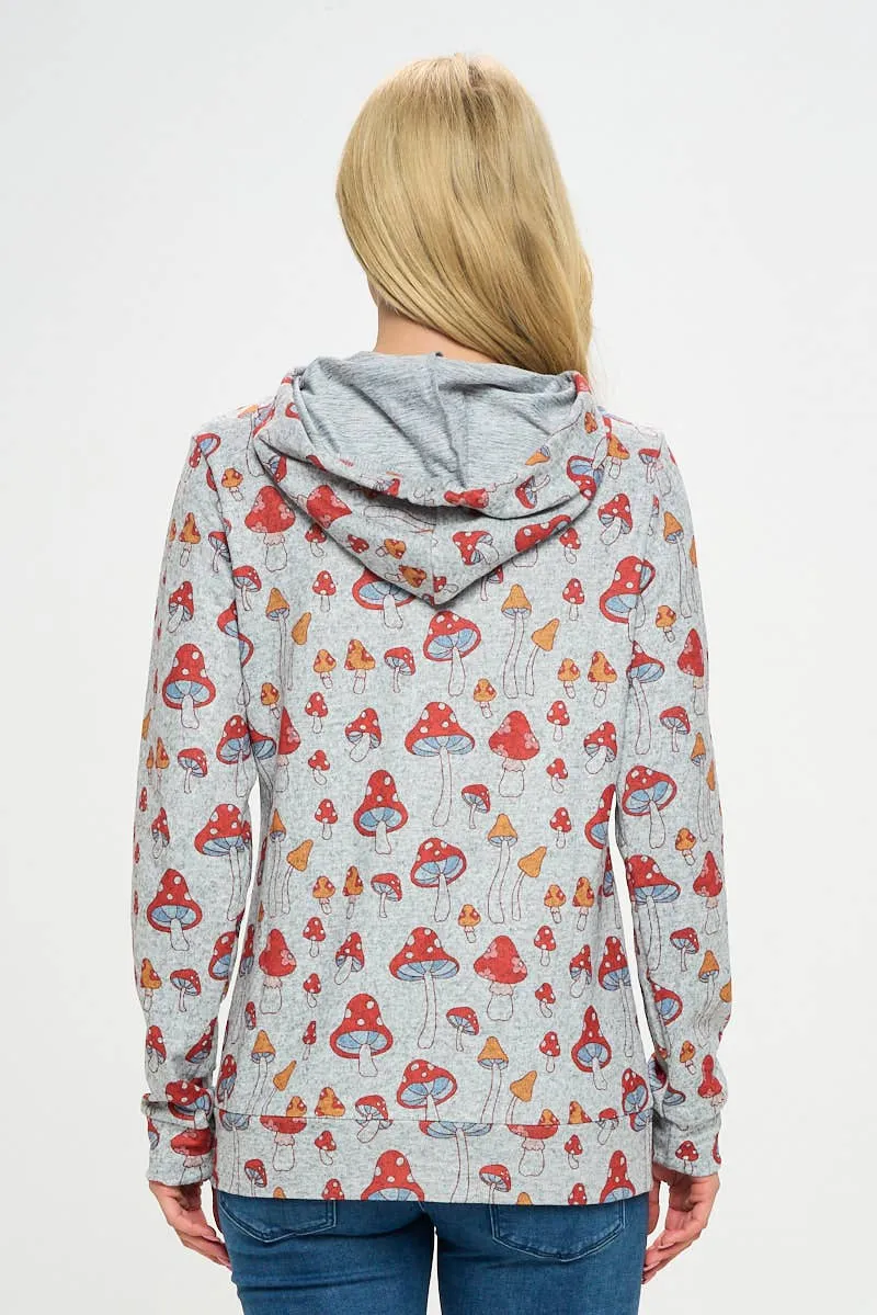 Unisex Grey Amanita Zipper Hoodie