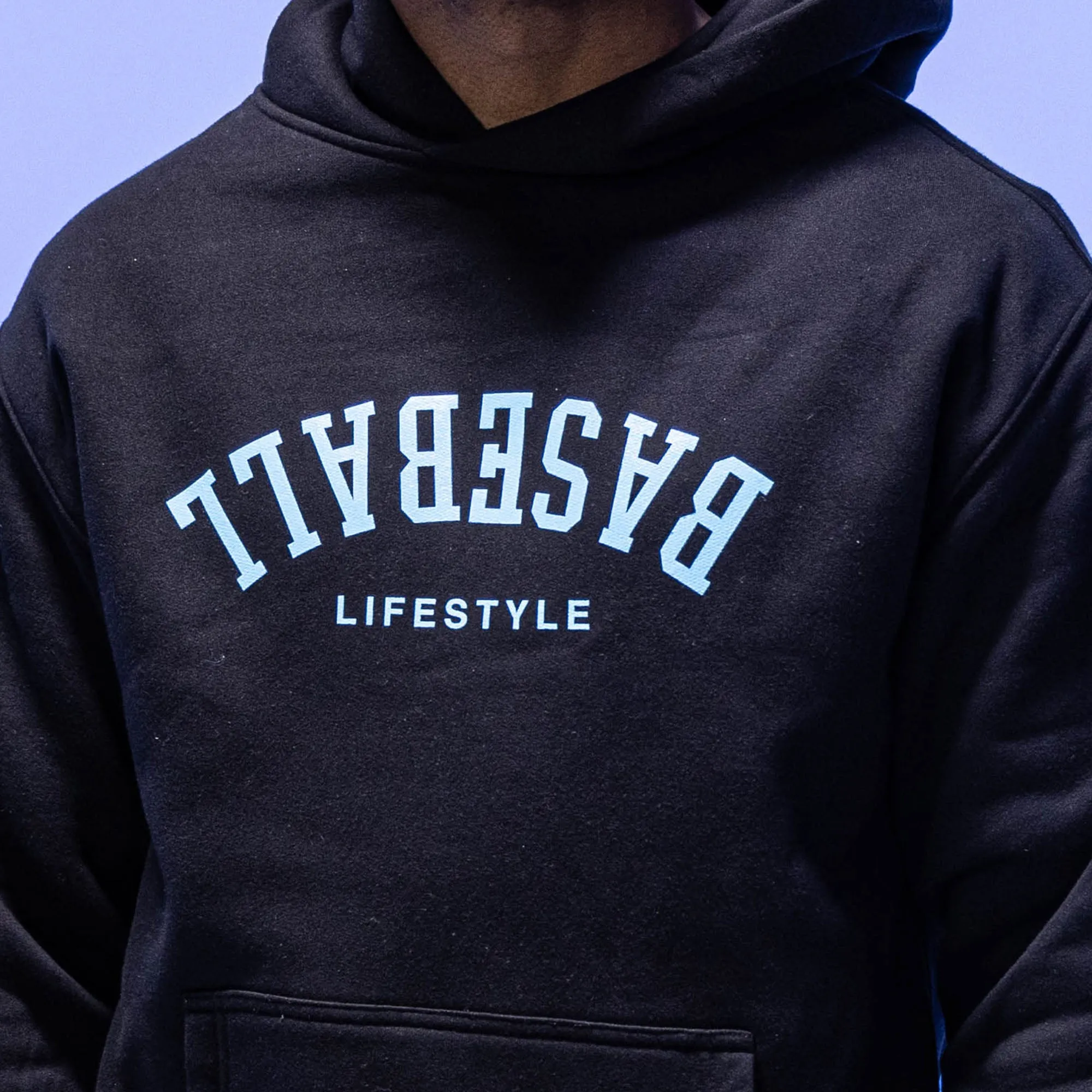 Upside Down Baseball Hoodie - Black/Light Blue