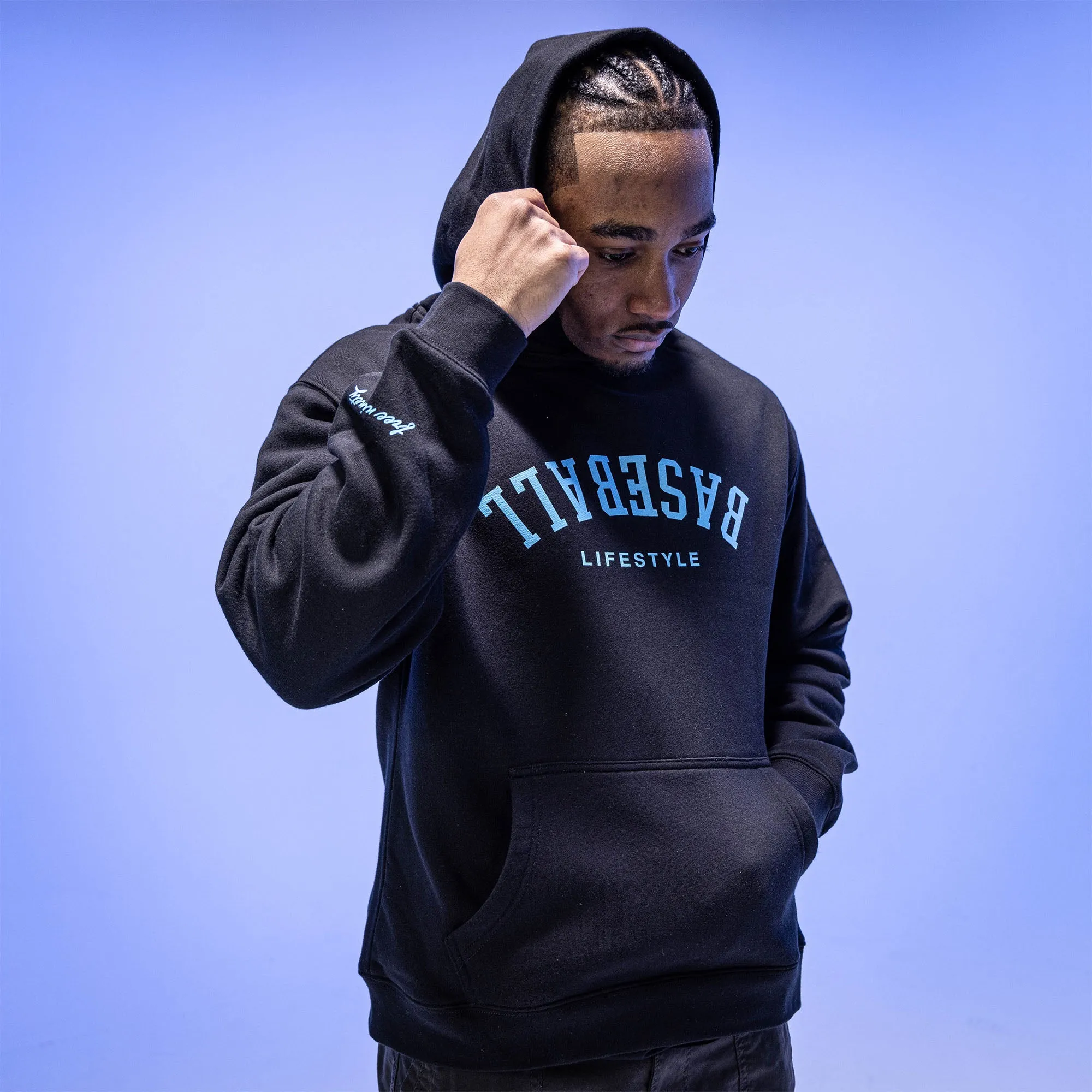 Upside Down Baseball Hoodie - Black/Light Blue