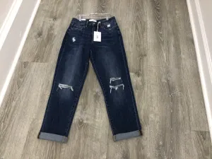 VERVET DISTRESSED ROLL UP STRETCH MOM JEANS