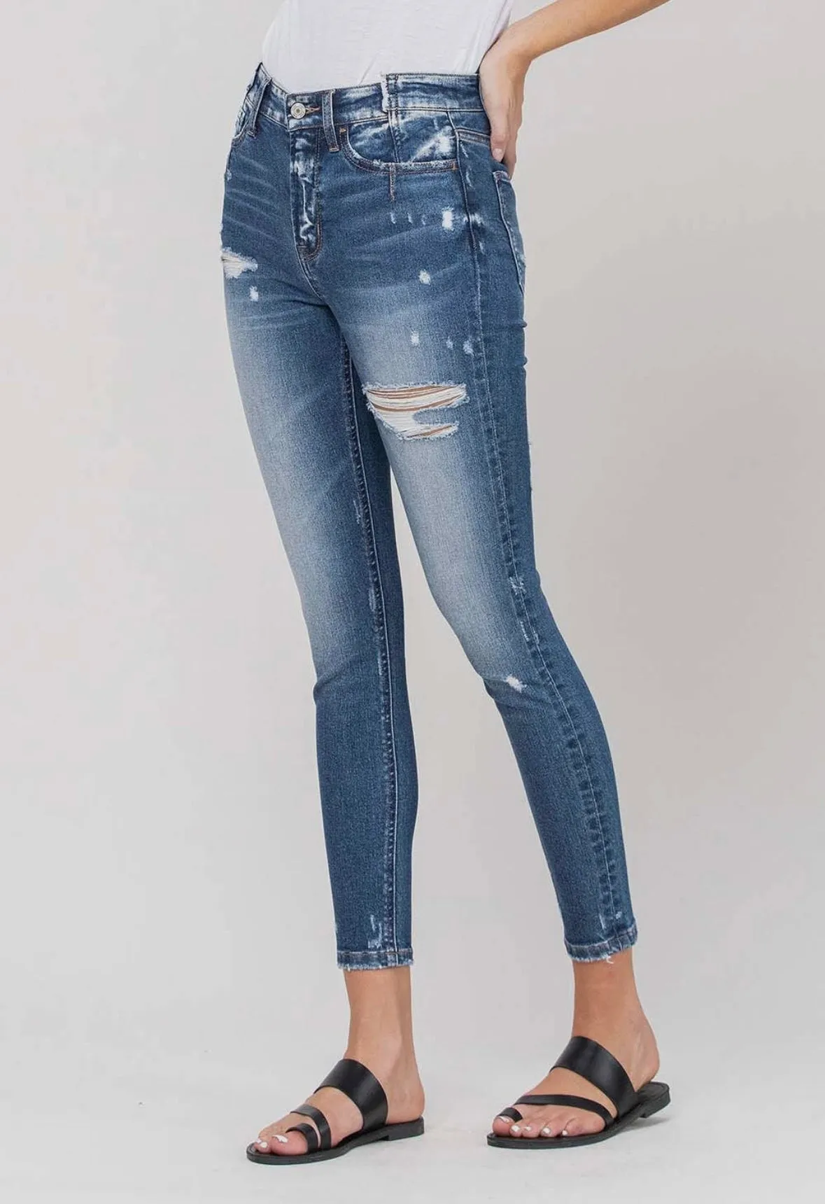 VERVET HIGH RISE REDONE WAISTBAND DISTRESSED CROP SKINNY