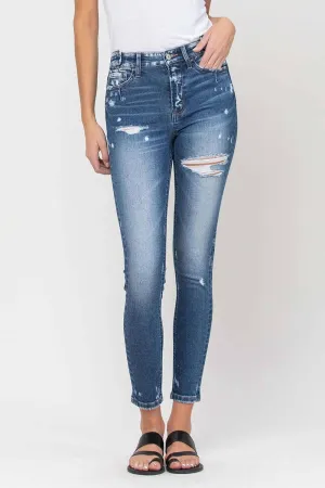 VERVET HIGH RISE REDONE WAISTBAND DISTRESSED CROP SKINNY