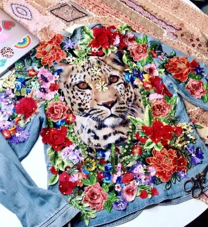 Vintage ROAR LEOPARD Denim Jacket.