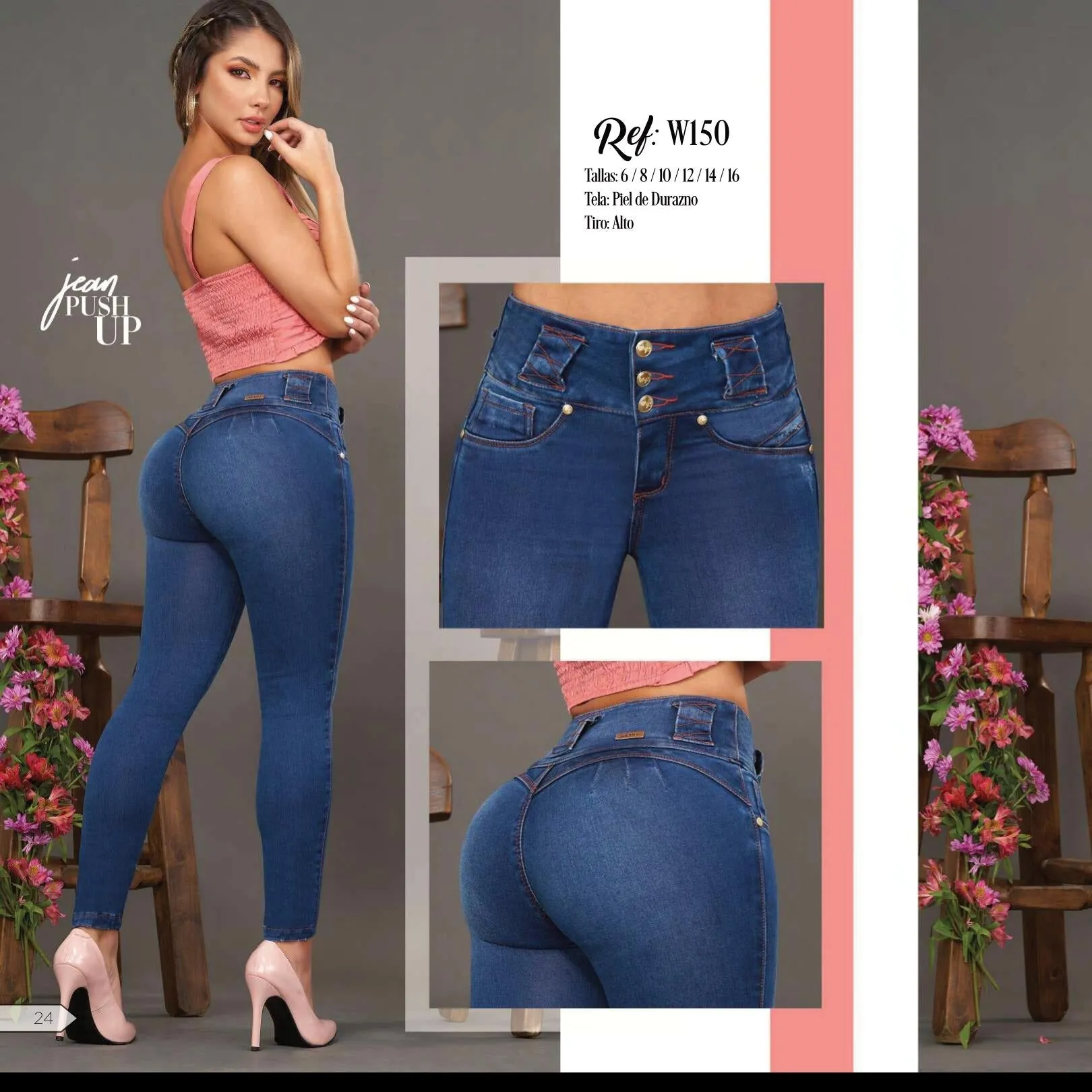 W-150 100%  Authentic Colombian Push Up Jeans