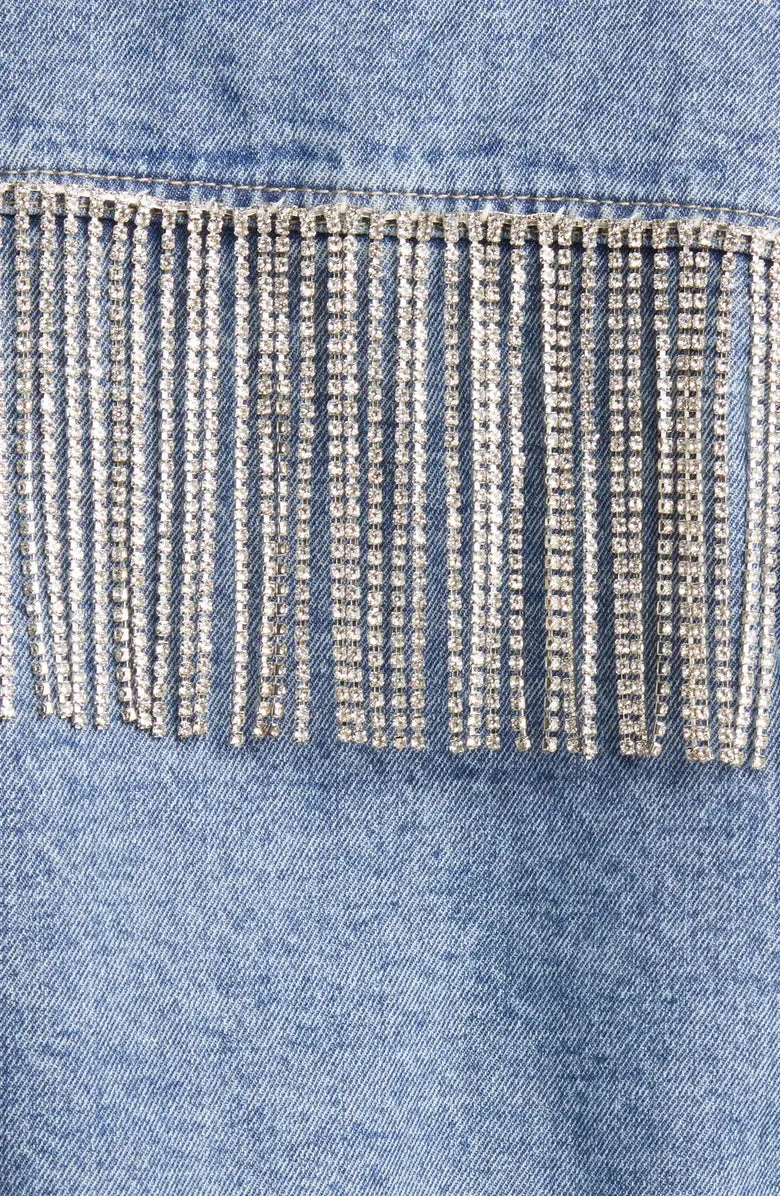 Western Crystal Fringe Vintage Wash Denim Jacket