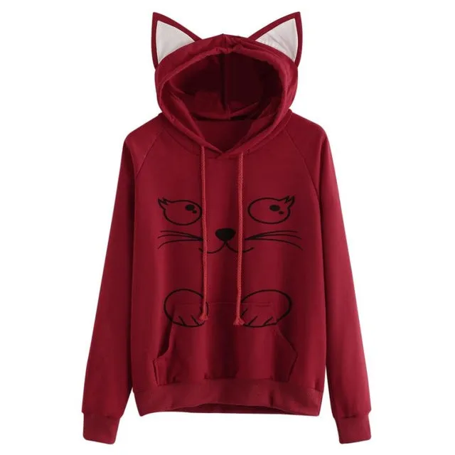 White Cat Ears Long Sleeve Hoodie