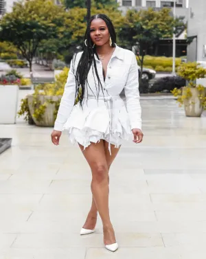 White Denim Peplum Jacket Revamped