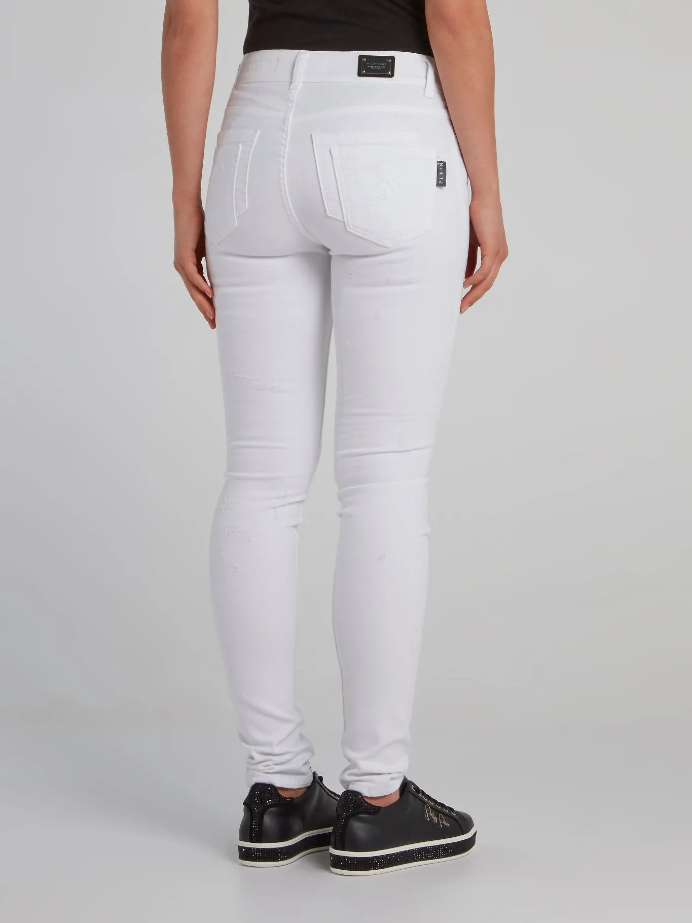 White Semi-Distressed Skinny Jeans